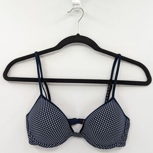 Victoria's Secret PINK Bra Women's 34C Blue White Polka Dots T-shirt